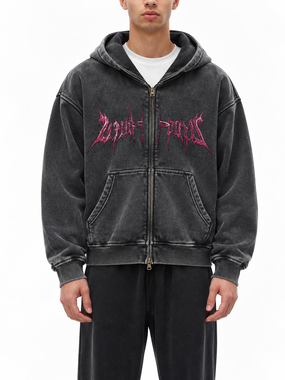 DISASTROUS PINK ZIP-THROUGH HOODIE