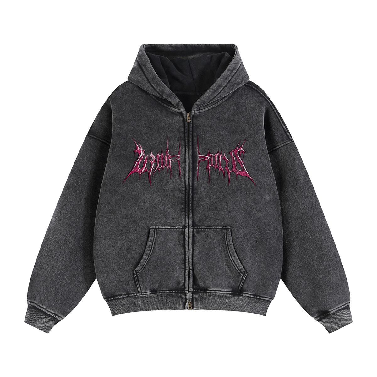 DISASTROUS PINK ZIP-THROUGH HOODIE