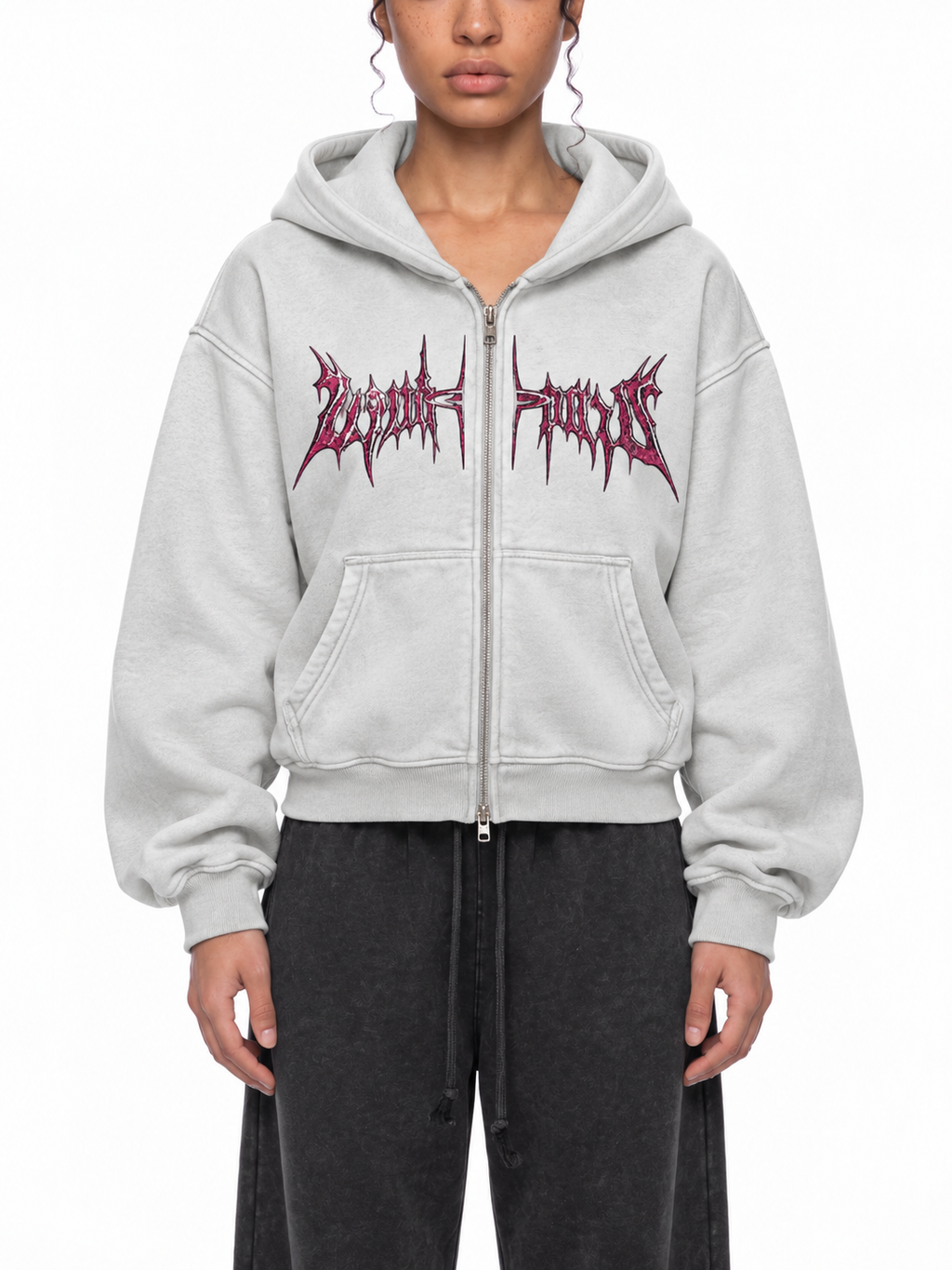 DISASTROUS PINK ZIP-THROUGH HOODIE