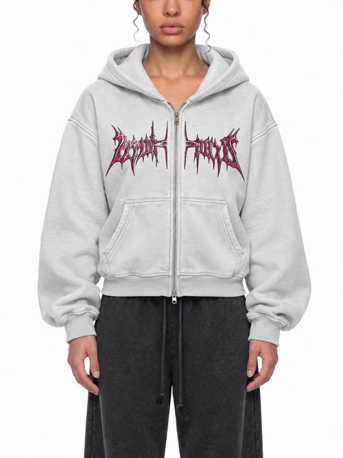 DISASTROUS PINK ZIP-THROUGH HOODIE