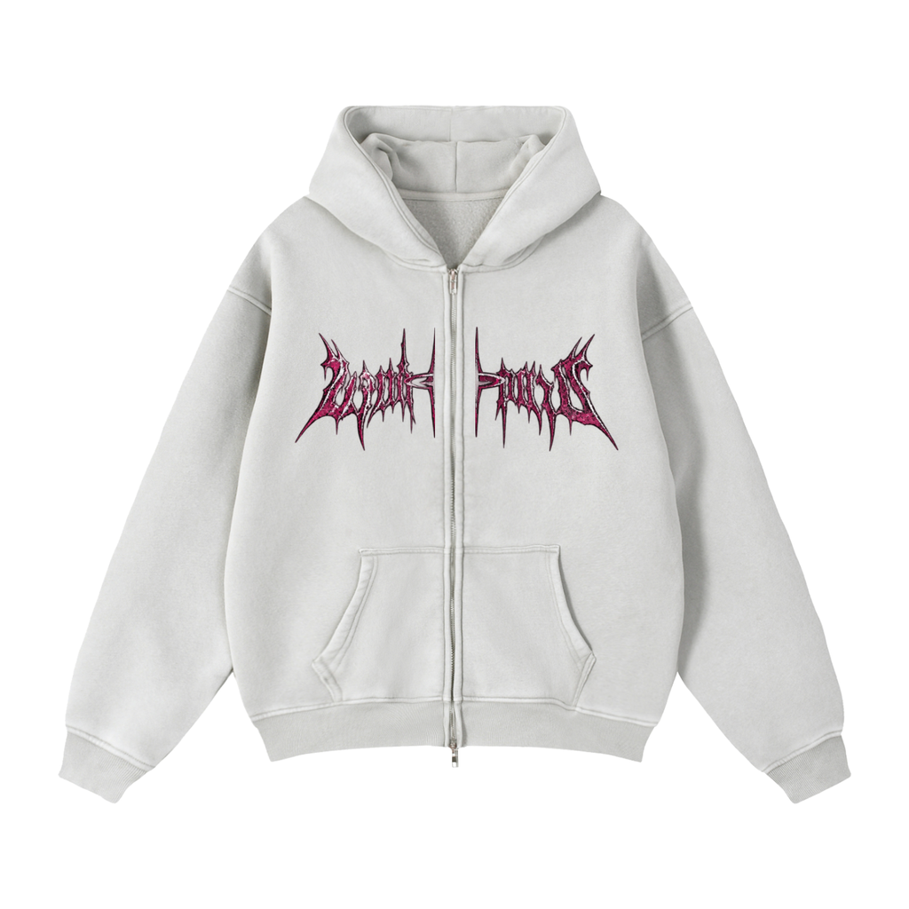 DISASTROUS PINK ZIP-THROUGH HOODIE